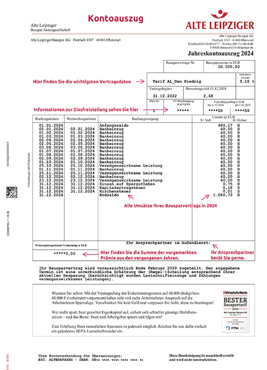 Erläuterung Kontoauszug | Alte Leipziger Bauspar
